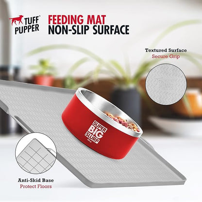 Tuff Pupper 22x16 Medium Dog Feeding Mat for Food and Water | Dog Food Mats for Floors | Waterproof Dogs Water Bowl Mats | Dogs Placemats Pet Food-Mat | Silicone Feeding Mat for Cats and Cat Bowls