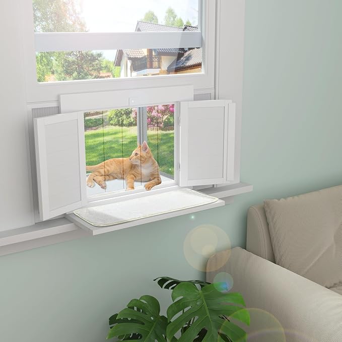 GDLF Cat Window Box, Universal Cat Window Perch Catio with Weather-Resistant Clear Roof, Fits Double Hung Windows 24" to 38.5" Wide, for Sunbathing, Napping & Outdoor Viewing