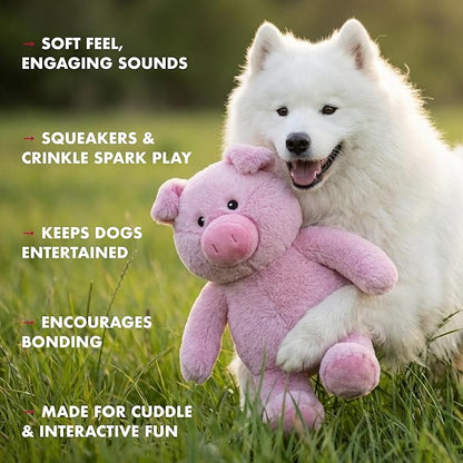 Pet Lou 15 Inch Pig Plush Dog Chew Toy with Squeakers & Crinkle Paper, Super-Soft Durable Plush, Interactive Stuffed Dog Toy for Indoor & Outdoor Play, Pink