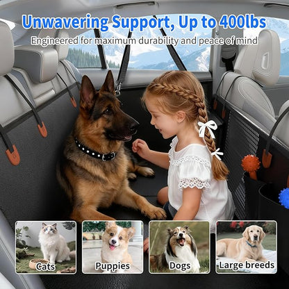 Back Seat Extender for Dogs, Heavy-Duty Hard Bottom Backseat Cover, Car Hammock for Dogs & Pets, Upgraded PU Leather - Waterproof & Anti-slip & Anti-scratch & Wipe-down Cleaning for Cars & SUVs