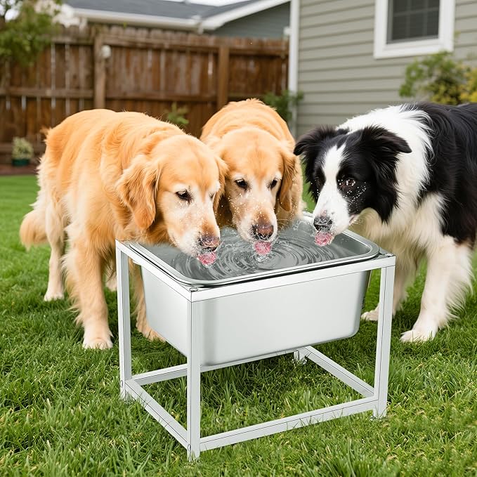 3 Gallons Large Elevated Dog Water Bowl - 11.5'' H Sturdy Stainless Steel Raised Dog Bowl with Stand for Extra Large Dogs Relief Joint Pressure, Easy to Clean Assemble for Indoor Outdoor