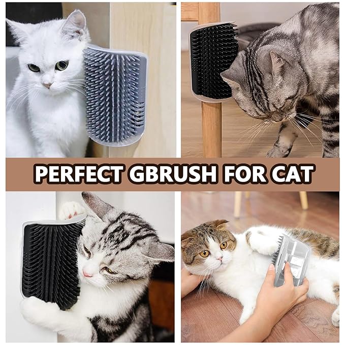2 Pack Cat Self Groomer with Catnip Pouch Black Cat Grooming Massage Brush Soft Cat Brush Cat Massager for Indoor Cats