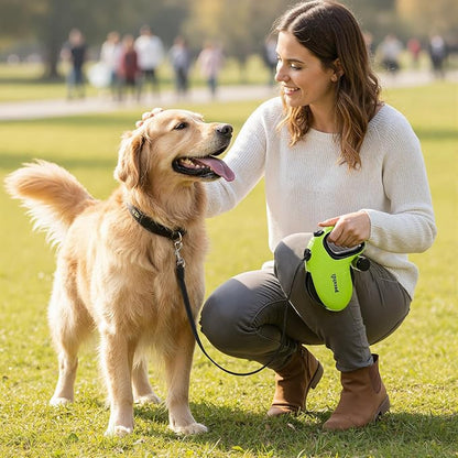 Pecute 26ft Retractable Dog Leash with Reflective Strips, 360° Tangle-Free, One-Button Control & Sturdiness Nylon Material, Long Leash Retractable with Poop Bag Holder for Medium Large Dog