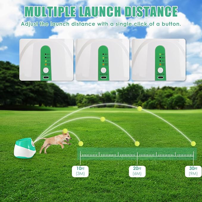 Automatic Ball Launcher for Dogs, Dog Ball Thrower Launcher Fetch Machine with 3 Adjustable Distance & 6 Tennis Balls (2 inch),Indoor Outdoor Interactive Puppy Pet Toy for Small to Medium Dogs
