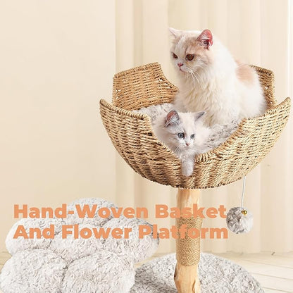 Easyego Modern Cat Tree, 39.3" Aesthetic Wood Cat Tree Tower for Large Cats, Luxury Cat Condo with Scratching Posts and Flower Platforms, Cat Furniture, Bullet Gray