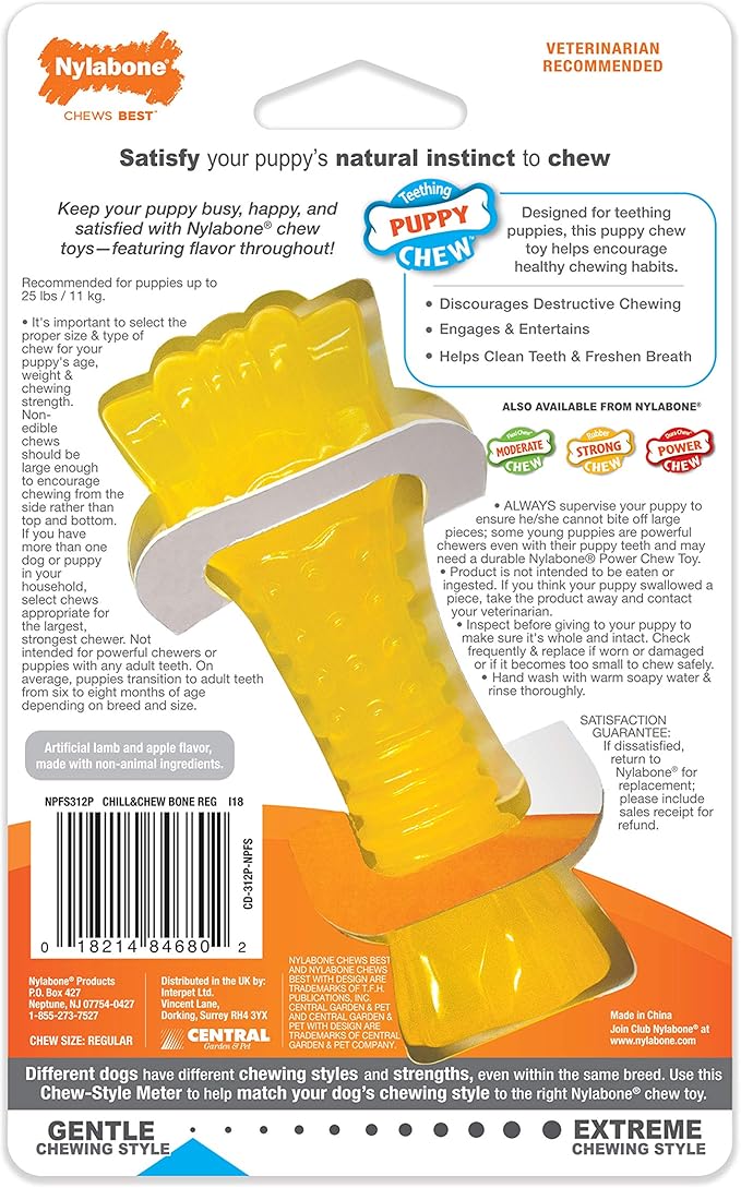 Nylabone Freezer Knuckle Bone Puppy Chew Toy, Soothing Teething Toys for Puppies, Color Changing, Lamb & Apple Flavor, Small Dogs - Up to 25 lbs., 1 Count