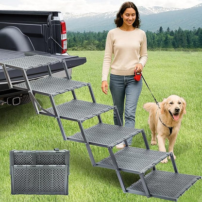 Dog Ramp for Car, SUV & Truck, Portable Pet Stairs with Non-Slip and Easy-Clean Surface, Extra Large Dog Step with Adjustable Size, Supports up to 250 lbs.