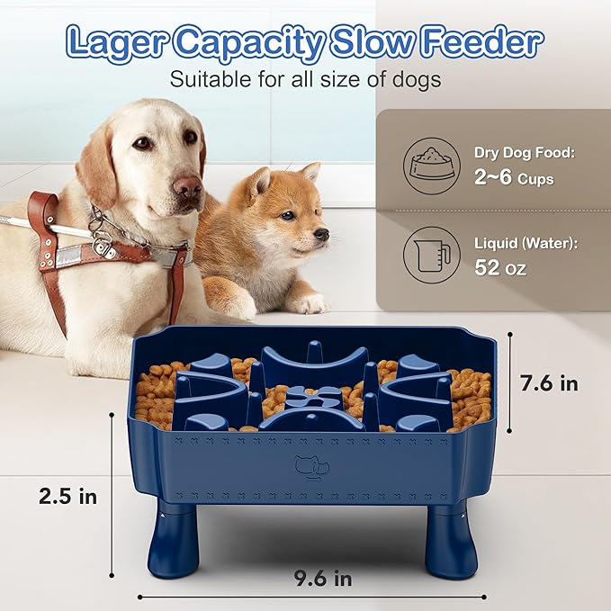 UPSKY Slow Feeder Dog Bowls, 2 in 1 Dog Puzzle Slow Feeder for Large Breed, Maze Elevated Dog Food Bowl Anti-Choking Interactive Dog Feeding Bowls Slow Down Eating for Boredom Blue