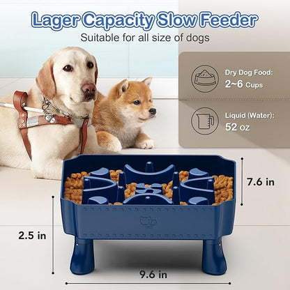 UPSKY Slow Feeder Dog Bowls, 2 in 1 Dog Puzzle Slow Feeder for Large Breed, Maze Elevated Dog Food Bowl Anti-Choking Interactive Dog Feeding Bowls Slow Down Eating for Boredom Blue