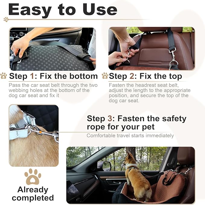 Car Dog Booster Seat,Interior Height 7 Inches Elevated for Small Dog up to 35 lbs,Pet Car Travel Safety Seat with 2 Safety Leashes,Storage Pockets,Fully Detachable and Easy to Install(Lookout-Black)