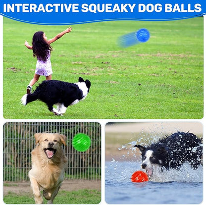 4 Pack 4.5" Light Up Squeaky Dog Balls, Spiky Dog Toy Balls for Medium Large Dogs
