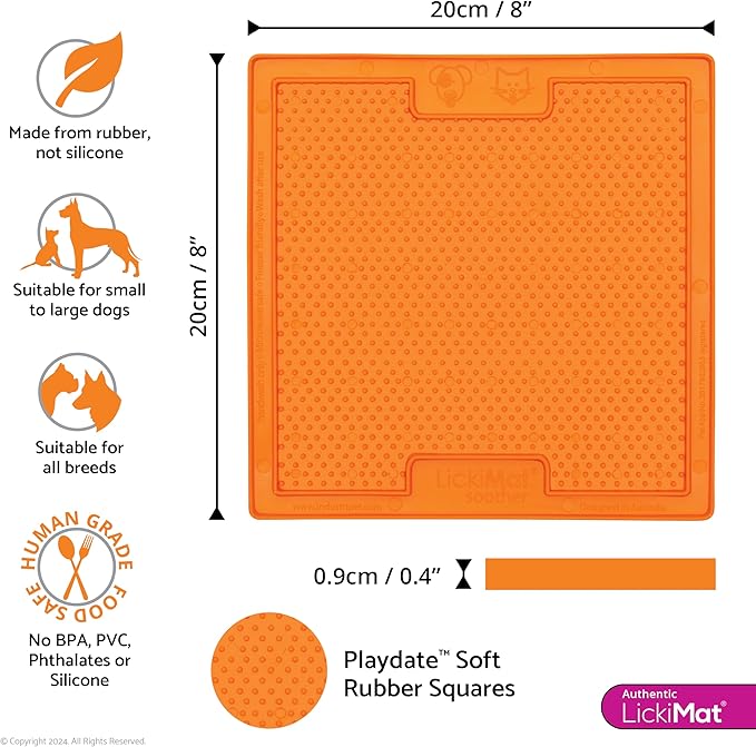 LickiMat Classic Soother Slow Feeder for Dogs Lick Mat Boredom Anxiety Reducer Perfect for Food Treats Yogurt Liquid Food Peanut Butter Fun Alternative to a Slow Feed Dog Bowl, Orange
