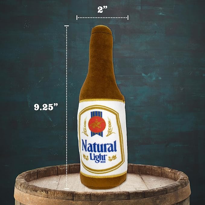 design LAB, Inc. Natural Light Beer Dog Toy | Official Merchandise Beer Bottle Squeaky Plush Toy for Dogs | 10 inch Small Novelty Dog Toys for Fun and Fetch