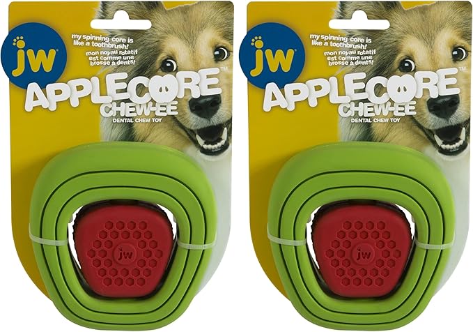 JW CHEW-EE Dental Dog Chew Toy; Cleans Your Pet's Teeth and Gums As They Play; Add Their Favorite Flavors, Apple Core (Pack of 2)