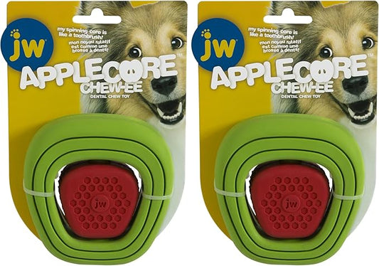 JW CHEW-EE Dental Dog Chew Toy; Cleans Your Pet's Teeth and Gums As They Play; Add Their Favorite Flavors, Apple Core (Pack of 2)