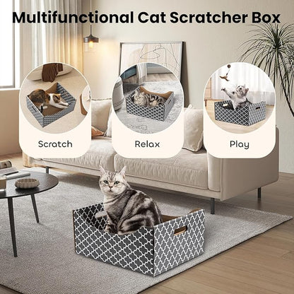 [Ultra-Large] Cardboard Cat Scratcher Box, Heavy Duty Cat Scratcher Bed with Double-Sided Scratch Pad, Sturdy and Refillable, Ideal for Scratching and Sleeping, Premium House for Indoor Cats
