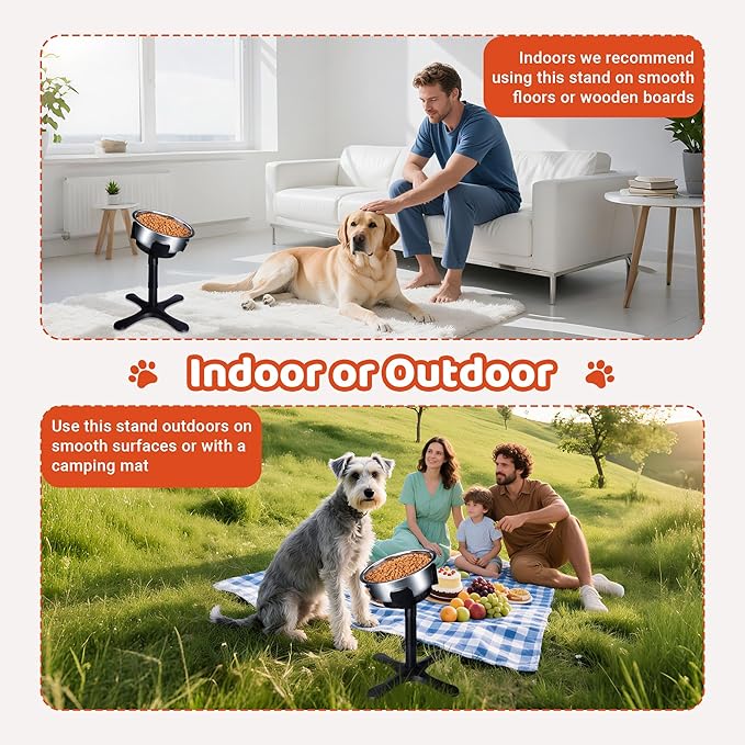 Elevated Adjustable Dog Bowl Feeding Stand, 3 Heights and Tiled Ajudst, Compatible with Moost Feeding Bowls, Great for Medium Large Dogs(2 Pack-C)