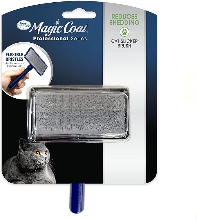 Four Paws Magic Coat Professional Series Cat Slicker Brush for Medium or Long Coats - Gently Removes Excess Hair, Stimulates Natural Oils, Ideal for Cats and Kittens, Lightweight Wood Handle