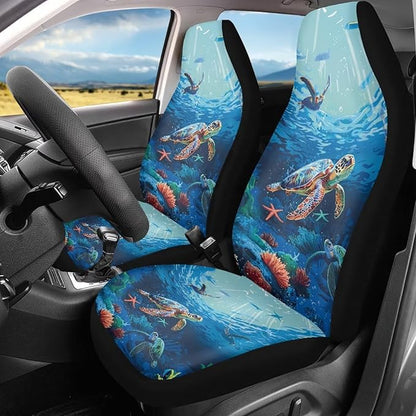 Sea Turtle Printed Car Seat Covers Washable Seat Protector for Women Men Bottom Seat Cushion Covers, Anti-Slip Seat Protector for SUV Truck Vans Sedans
