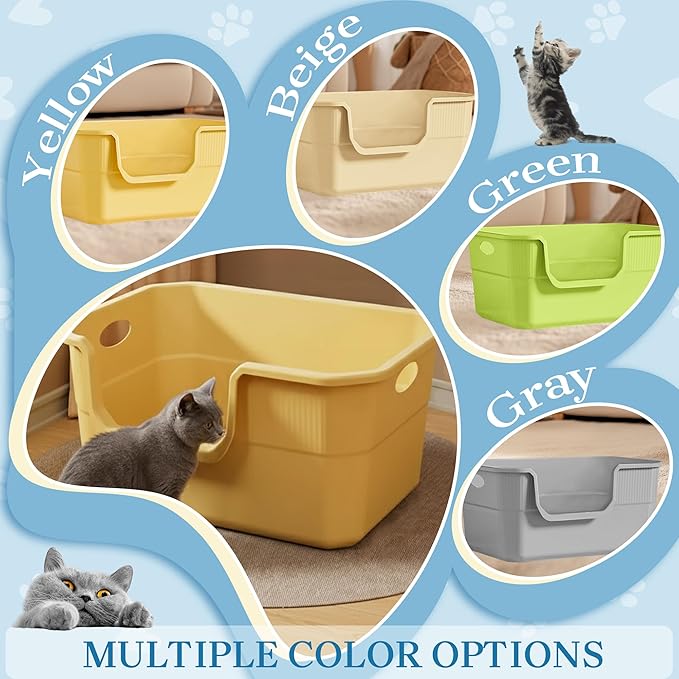 Low Entry Litter Box for Kittens & Senior Cat, High Sided Kitty Litter Boxes with Handle, Anti-Splash Plastic Large Litter Tray Pan for Big Cats, Easy to Clean, 19.6"L*13.7"W*8.6"H (Apricot)