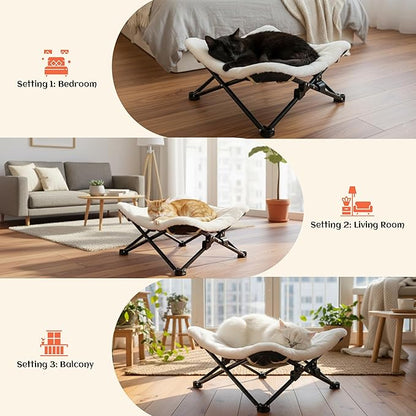 PETKARAY Foldable Elevated Cat Bed, Fluffy Kitty Lounge Furniture with Metal Frame, Raised Cat Hammock Chair for Indoor Cats