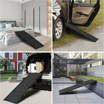71”L*19.7”W Extra Wide & Long Dog Ramp for Car Truck SUV, Portable Folding Pet Ramps for Small Medium Large Dogs and Cats, Lightweight Aluminum Frame, Supports up to 155 Lbs