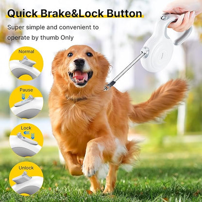 10Ft Auto-Brake Retractable Dog Leash for Small Medium Dogs Light Weight 360° Tangle-Free Strong Nylon Tape and Ergonomic Anti-Slip Soft Handle One-Handed Brake