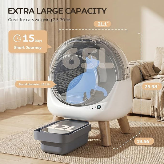 Self-Cleaning Litter Box for Multiple Cats, Smart APP Control with Safety Sensors, 15-Day Odor Control, Extra Large Waste Bin, Ultra Quiet Automatic Cat Litter Box, White
