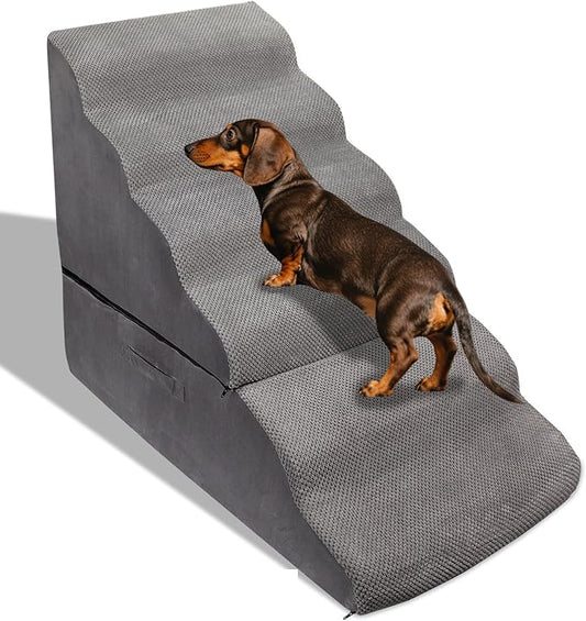 Dog Stairs&Steps for 30 Inches High Bed Up to 30-36 Inch Tall, Pet Cat Ramp Ladder for Small Dogs, Doggie, Old Cats, Kitty, Small Animals Grey No Assembly Required