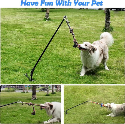 Tether Outdoor Dog Toy,Interactive Exercise Game in Yard Park Tug of War for Large Medium Small Dog Puppy with 2 Rope Toy and Bell Pull Chase and Solo Play