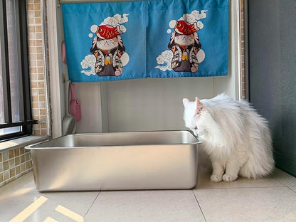 Stainless Steel Litter Box -6in High Side,Metal Litter Box for Cat/Kitty/Rabbits 17" L x 13.8" W x 6" H，Stainless Steel Cat LitterBox-Metal PanToilet,No Smell, Non Stick, Easy Clean