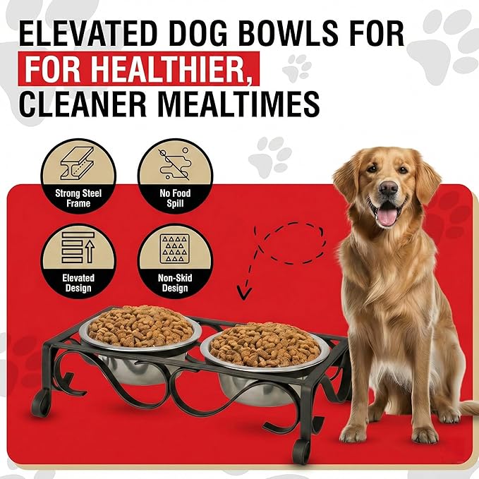 Loving Pets Elevated Dog Bowls – Raised Stainless Steel Dog Bowls with Steel Stand – Non-Skid, No Spill Feeder for Small, Medium & Large Dogs – Easy to Clean, Durable Raised Dog Feeding Station