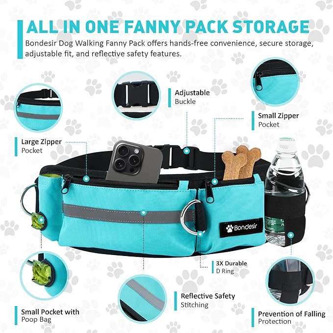Waist Leash for Double Dog Walking 2 Medium and Large Dogs; Shock-Absorbing, No Pull, No Tangle, Heavy Duty, Hands-Free Double Bungee 2 Dog Leash; Hiking, Walking, Running Gear with Multiple Pockets