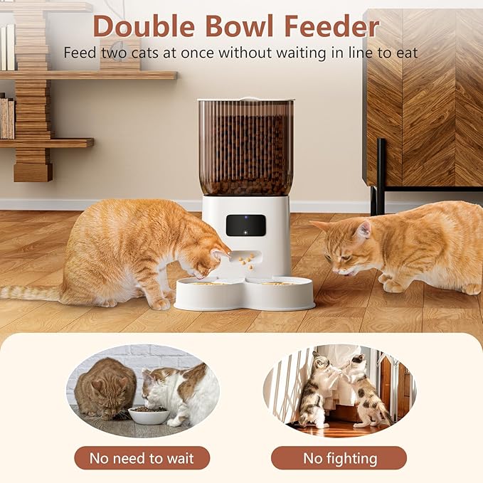 Cat Feeder Automatic, Automatic Cat Feeder WiFi with Remote Feeding Cat Food Dispenser for 2 Cats, 5L Pets Timed Automatic Feeders with Dual Power Supply