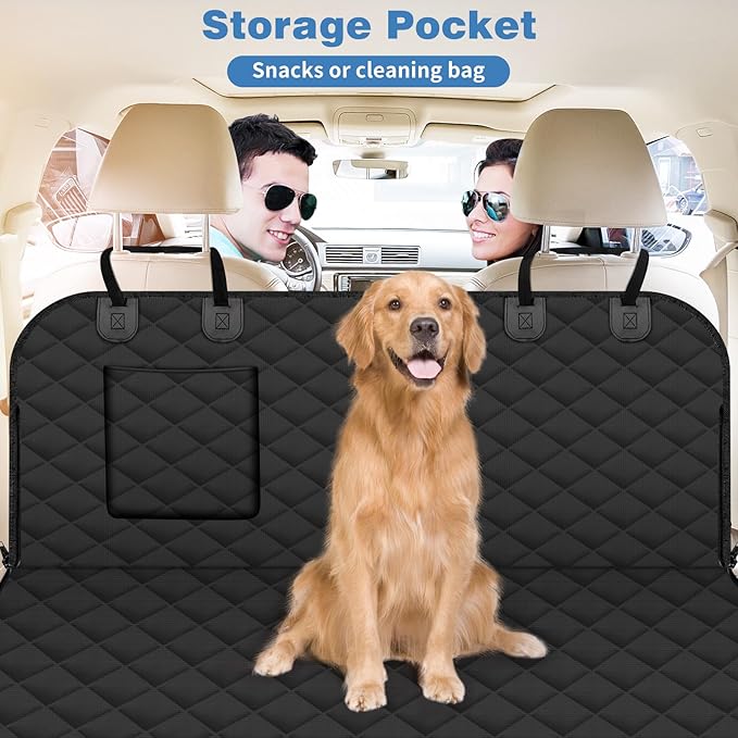 WoofKnows(54" W x 56" L, Black Scratch Prevention Dog Car Seat Cover for Back Seat Waterproof Dog Hammock for Car with Mesh Window Durable