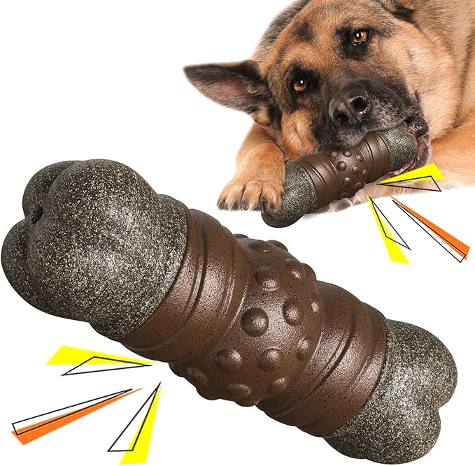 Dog Chew Toys for Aggressive Chewers, Indestructible Tough Squeaky Interactive Dog Toy, Dog Grinding Teeth Mentally Stimulating Chew Toy for Medium/Large Dogs