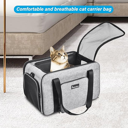 Petmolico Cat Carrier Soft-Sided Pet Bag for Small Medium Cats Puppies 16LBs - Airline Approved Pet Travel Carrier 3 Open Doors (Medium,Grey-X863)