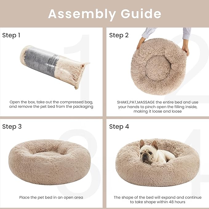Love's cabin Calming Dog & Cat Bed, Cat Bed for Indoor Cats, Anti-Anxiety Donut Round Bed, Fluffy Warming Pet Bed for Small Medium Dogs and Cats, Beige Taupe 20"/24"