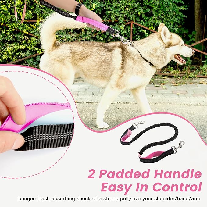Caudblor Waist Leash for Medium Large Dog Walking, Bungee Hands Free Leash with Zipper Pouch, Around The Waist No Pull Running Dog Belt, Padded Handle Jogging No Hands Heavy Duty