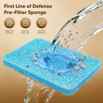 Dog Water Fountain Filter Replacement, 4 Packs Pet Water Filter & Sponge Filter for Sharlovy W10 Pro, 2 Months Set Easy-Swap For Dogs and Cat Fountain