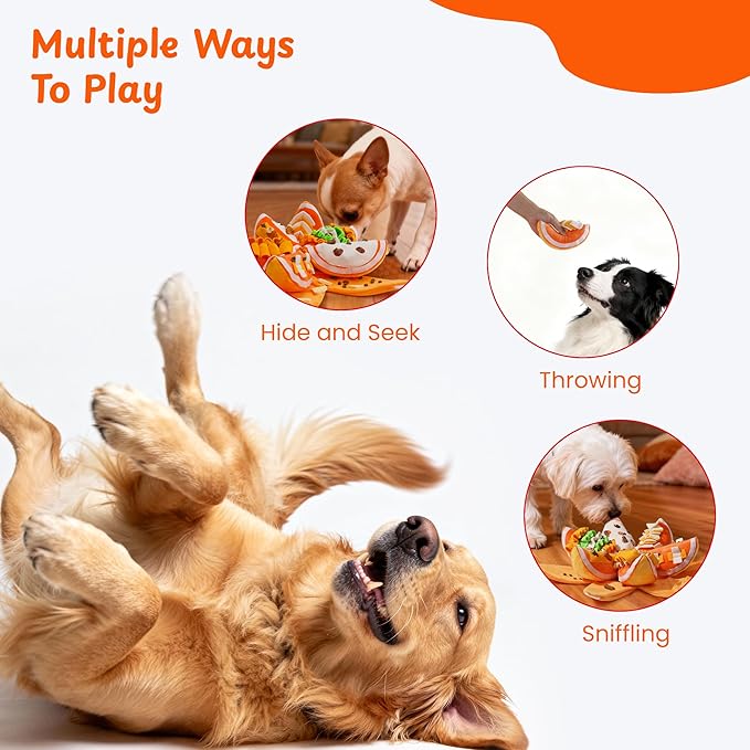 Nocciola Pumpkin Puzzle Dog Toys, Snuffle Interactive Dog Toy for Small Dogs, Puppy Squeaky Toy with Crinkle Papers, Hide and Seek Toy for Boredom