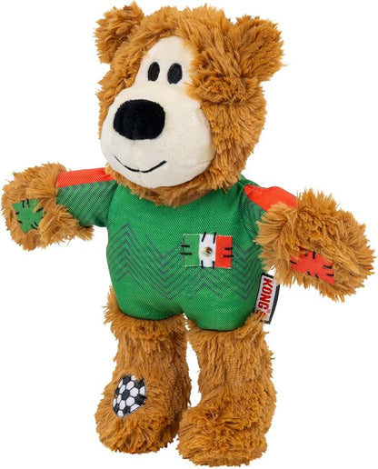 KONG Wild Knots Bear Soccer Player Dog Toy – Mexico – National Team Jersey Inspired – International Tournament Edition – Plush Rope Toy with Squeaker, Medium/Large