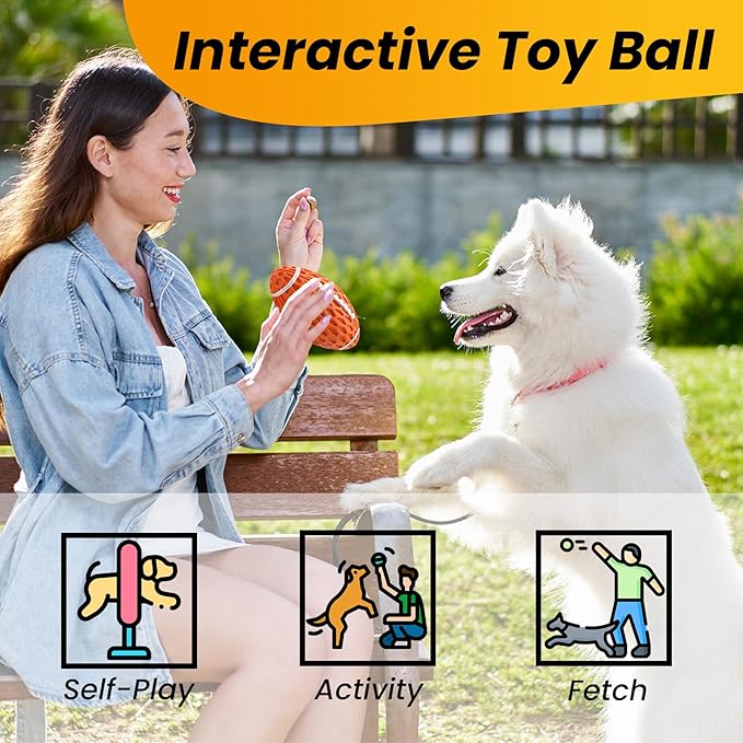 Squeaky Dog Toy, Bacon Flavored Rubber Dog Ball for Aggressive Chewers, Floating Fetch Outdoor Dog Football, Durable and Interactive Dog Toy for Medium Large Dogs, Orange, Large