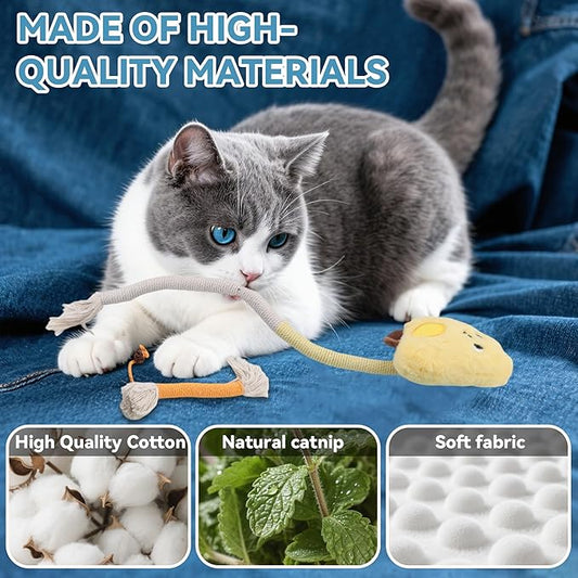 4pcs Safe Cat Rope Toy with Catnip - Dental Cleaning Chew Toys for Cats - Kitten Teething Toys - Interactive Play Toys with Feathers - Indoor Cats