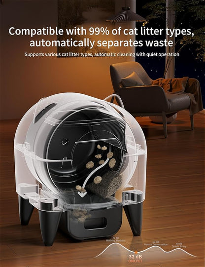 Self Cleaning Litter Box,95L Automatic Self Cleaning Cat Litter Box,Smart Electric Litter Box with App Control 8 Safety Sensors for Multiple Cats,Advanced Odor Control,Night Light OMCPET(Dark Gray)