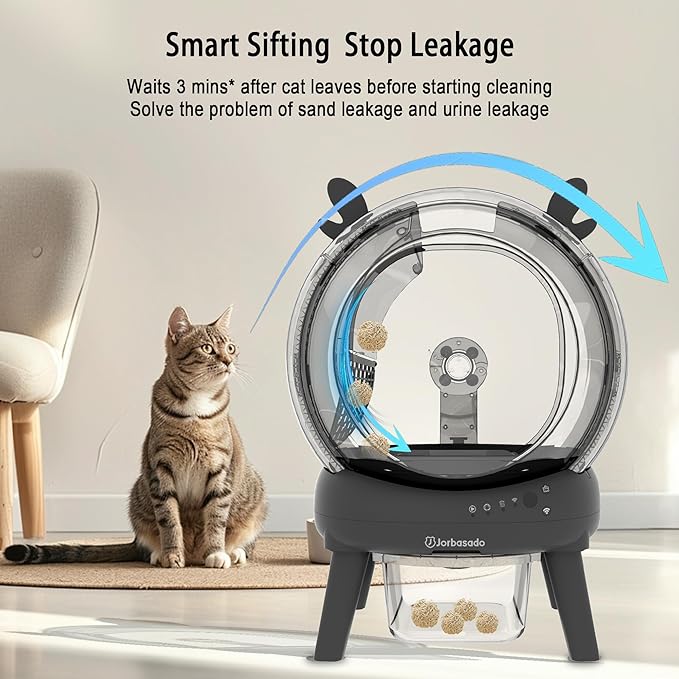 J JORBASADO Self Cleaning Cat Litter Box, 65L Large Capacity Automatic Litter Box Self Cleaning for Multiple Cats with Dual Safety Protection, APP Control & Odor Control, with Deer Antler Decor