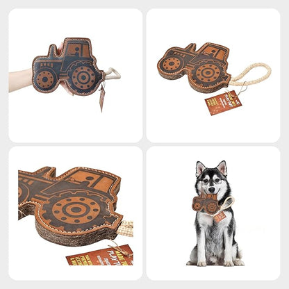 Tractor Leather Chew Toy for Aggressive Chewers - Extra Thick Wool, Stitched & Real Leather Dog Toy for Small, Medium & Large Dogs - Durable & Safe Chew Toys for Puppies