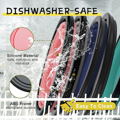 Collapsible Dog Bowls for Travel, 2-Pack Dog Portable Water Bowl for Dogs Cats Pet Foldable Feeding Watering Dish for Traveling Camping with Carabiners, BPA Free (Grey&Black, Medium (Pack of 2))