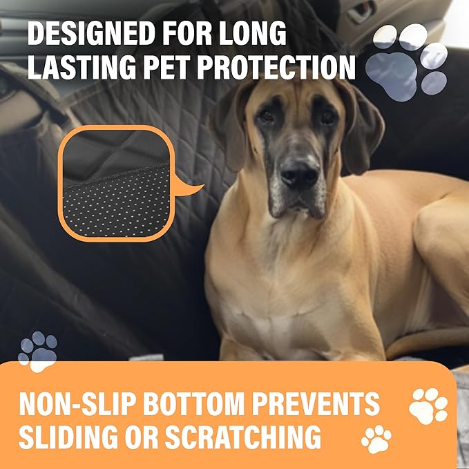 Active Pets Dog Car Seat Cover for Back Seat, Waterproof Pet Protection Hammock, SUV Truck Car Backseat Protector with Safety Features, Black