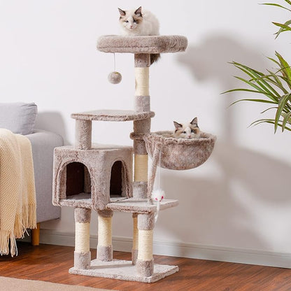 Heybly Cat Tree with Toy, Cat Tower Condo for Indoor Cats, Cat House with Padded Plush Perch, Cozy Hammock and Sisal Scratching Posts, Muchroom HCT004SMU